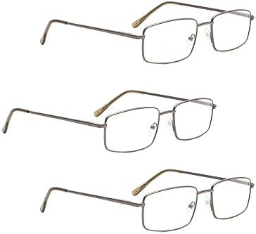 LUR 3 Pacote óculos de leitura de metal + 3 pacotes de óculos de leitura semi-rima