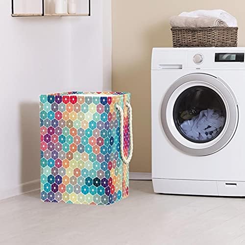 Colorido padrão de lavanderia de padrão de diamante cesto embutido com suportes destacáveis ​​cesta de lavanderia