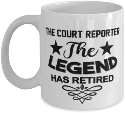 Repórter da corte caneca, a lenda se aposentou, idéias de presentes exclusivas para o repórter do tribunal, copo de chá de caneca de café branco