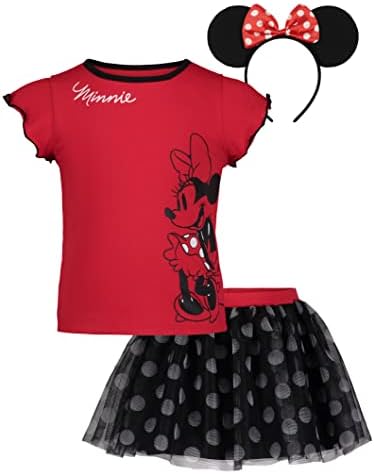 Disney Minnie Mouse Toddler Girls T-shirt Skirt e banda de cabeça de 3 peças conjunto Minnie Mouse Red