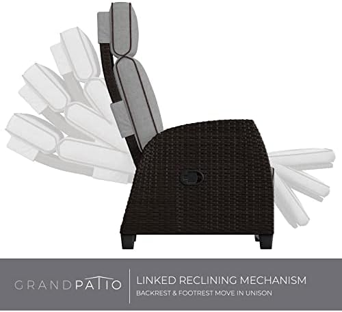 Grand Patio Indoor & Outdoor Moor Reclinner Pequina PE Wicker com Mesa Flip Push Back Reclining Lounge Chair,