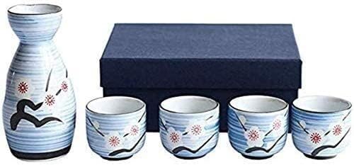 5 Peças Conjunto de vidros de vinhos de cerâmica em estilo japonês, Ponto de saquê de flores pintadas à mão, uma