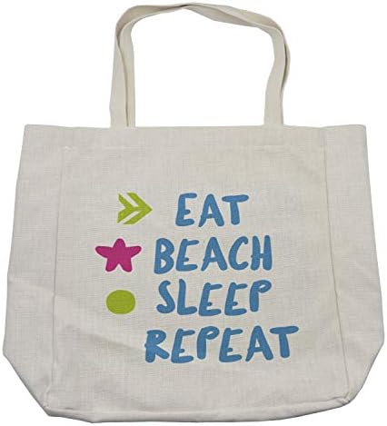 Ambesonne dizendo bolsa de compras, tipografia doodle Eat Beach Sleep Repeat Motive Message, bolsa reutilizável