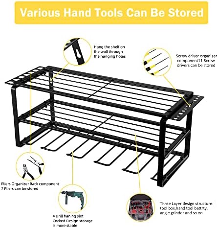 Yoopin Power Tool Organizer-With 5 Brill Selder, 3 camadas rack de armazenamento pesado e suporte de parede de parede adequado para sala de ferramentas 、 galpões 、 garagem