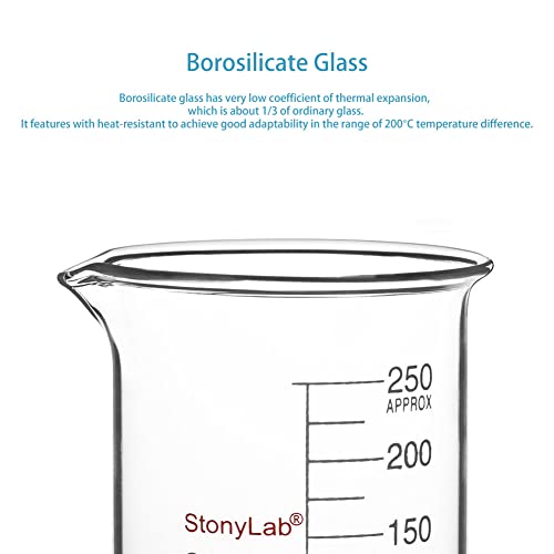 Biaceiro de vidro de stonylab, 1 pacote de vidro borossilicato Griffin Beaker com um copo de laboratório de