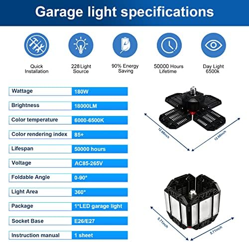 2 Pacote de embalagem Ligthts, 180W 18000 LM 6500K LUZES DE GARAGEM LED LED CEISTE, 12 painéis