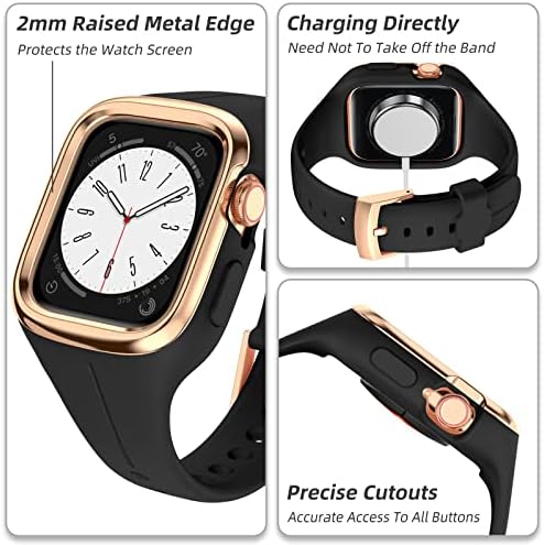 Banda esportiva compatível com Apple Watch 41mm 40mm, caixa de relógio de metal em aço inoxidável com bandas