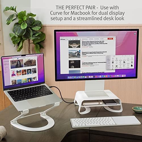 Doze Monitor do Riser Sul Curve Riser | Suporte de mesa ergonômica com prateleira de armazenamento para iMac e exibições, branco fosco