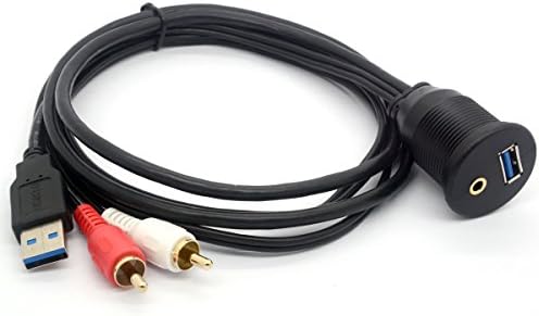 BSHTU USB RCA Cabo de montagem de descarga- USB 3.0 e 3,5 mm Aux 2 RCA Male para USB e 1/8 de áudio estéreo Painel feminino Painel de montagem Código de extensão para carro Motor de barco de bicicleta