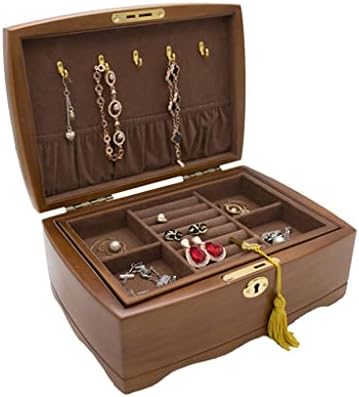 Caixa de jóias de madeira de quul com armazenamento vintage de trava para colares anéis Brincos Bracelete