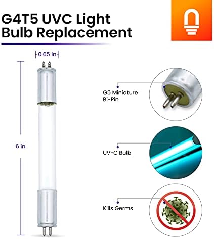 Substituição da lâmpada da lâmpada UVC G4T5 por Lumenivo - 4 watts Luz UV germicida - G5 Bi -PIN - T5 UVC