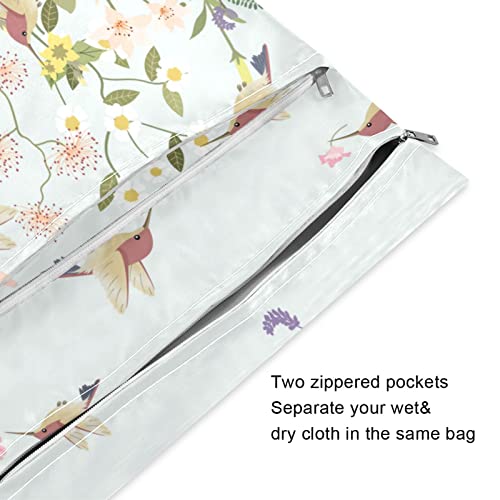 Kigai 2pcs fofos de beija -flor de bolsas molhadas para fraldas de pano bolsa de banho à prova d'água com pulseira de punho para viajar bolsa de praia