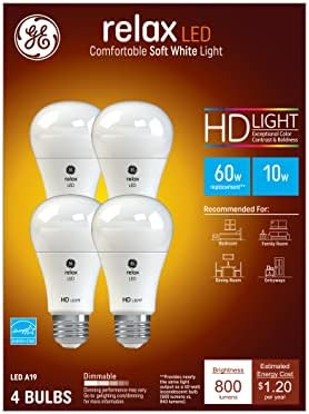 Iluminação GE Relax lâmpadas LED, 60 watts Eqv, luz HD branca macia, lâmpadas padrão A19, base média