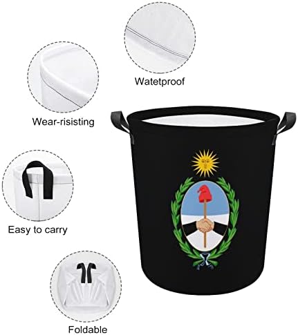 Argentina nacional de emblema emblema cesto de lavanderia dobrável Roupa de roupas de roupas de armazenamento com alças para hotel em casa