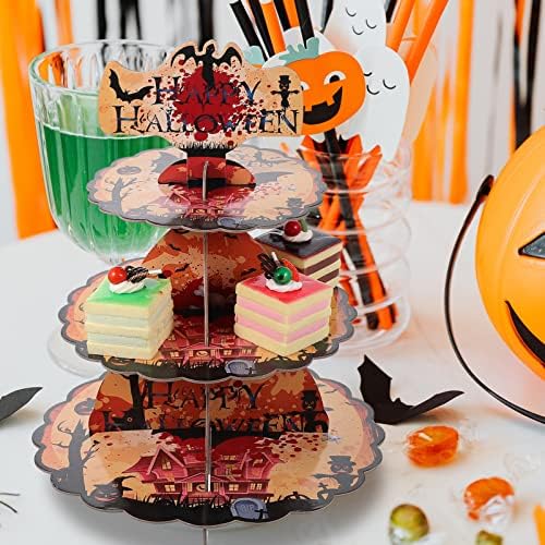 Didiseaon Bolo de papelão Stand Halloween Cupcake Stand 3 Tier Bolo de exibição de colegas de sobremesa