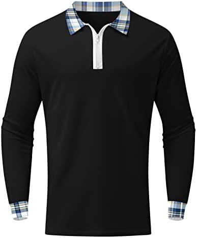Wocachi 2022 Camisas de pólo para homens, manga longa de manga xadrez colarinho de golfe tops de rua