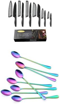Marco Almond Kya38 Faca de cozinha Conjuntos + Kya55 Rainbow Titanium Long Handle Spoons