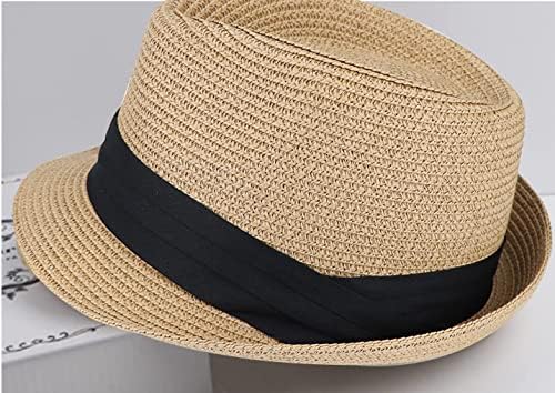Crianças Fedora-sun Hat Brim Brim Trilby Summer Summer Beach Straw Hat for Boys Girls