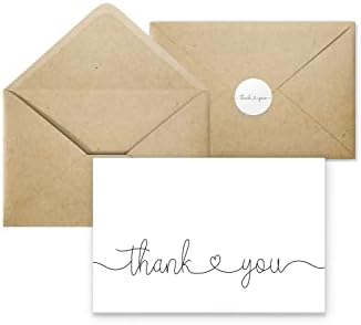 Cartões de agradecimento com envelopes e adesivos Kraft, pacote a granel de 20, 4x6 polegadas de aparência profissional