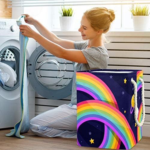 Mapolo Laundry Tester Rainbow Stars Stars de lavanderia dobrável cesta de armazenamento com alças suportes destacáveis ​​bem segurando à prova d'água para a organização de brinquedos para roupas no quarto da lavanderia
