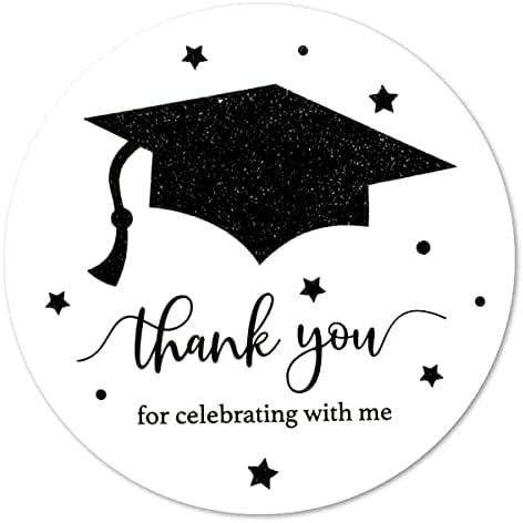 Graduação branca preta Obrigado adesivos, parabéns a festa de graduação Favor Sticker Rótulos 40-Pack 2in