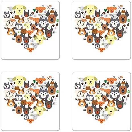 Conjunto de montanha -russa de cães lunarable de 4, retrato de cães com formato de coração impressão