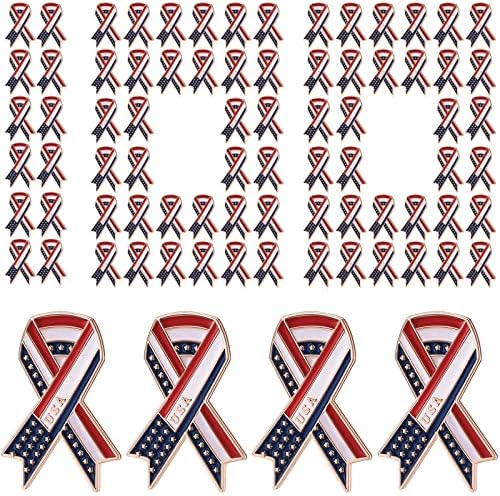 Jexine 100 PCs Memorial Day Presentes Veteranos EUA American Flag Pins de lapela 4 de julho Presentes veteranos para homens Mulheres soldados Metal Star Stripes