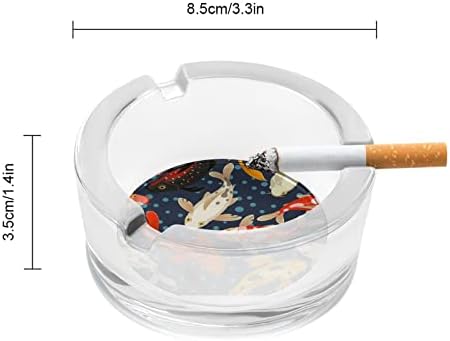 Koi Carp Pattern Japão estilo de vidro cinzeiro para cigarros redondo bandeja de cinzas portátil portátil Caso para externo interior