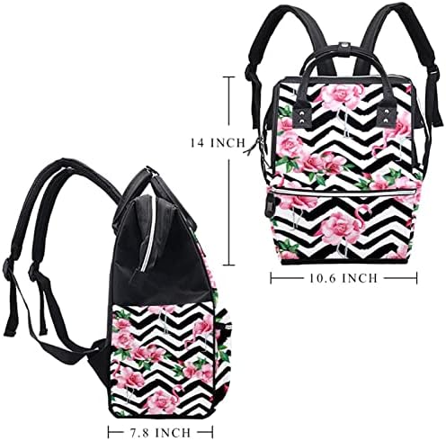 Mochila de viagem Guerotkr, bolsa de fraldas, bolsas de fraldas da mochila, padrão de listrado listrado preto de flor de rosa flamingo