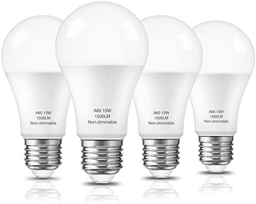 Lâmpadas LED de Nouscan LED 100 watts equivalentes A19 eficientes 13w Lightbulbs 5000k Luz do dia Branco 1500 lúmens e26 parafuso de base média padrão parafuso não minimmível para lâmpada de escritório de cozinha em casa 4 pacote 4