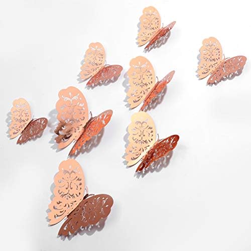 Senkary 72 peças Gold de ouro rosa 3d Butterfly Wall Stickers Decorações de parede Decalques removíveis