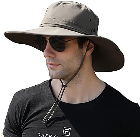 Men Wide Brim Sun Hats Upf50+ Chapéu de balde respirável à prova d'água, Chapéu de lazer para viagens ao ar livre