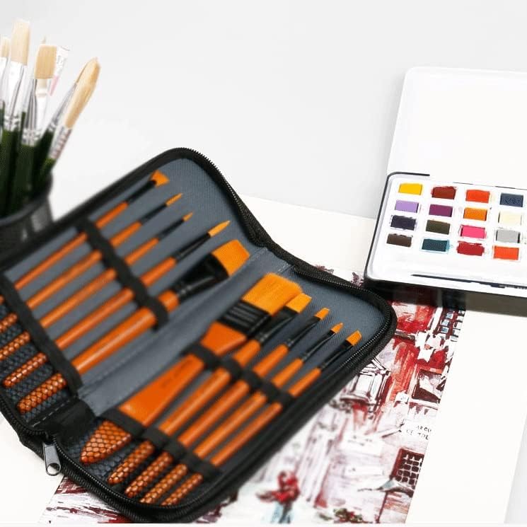 TBGFPO 10PCS Pintura a óleo de aquarela Multifuncional pincel de nylon com bolsa de pano Supplies Brush Set (cor: preto, tamanho