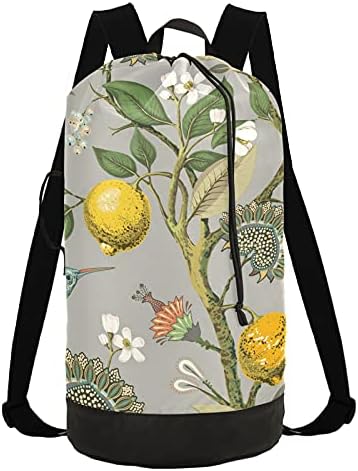 Bolsa de lavanderia de limão floral com alças de ombro de lavanderia Backpack Bolsa Fechamento de Custring Drenato para pendurar para o apartamento Campo