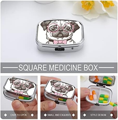 Pocket Pill Caso Pug Glasses Rosa Armazenamento de pílula de viagem para suplemento de medicamento