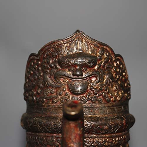 13 Tibete Buddhismo Old Bronze Cinnabar Dragon Handle Handle Horse Milk Jar