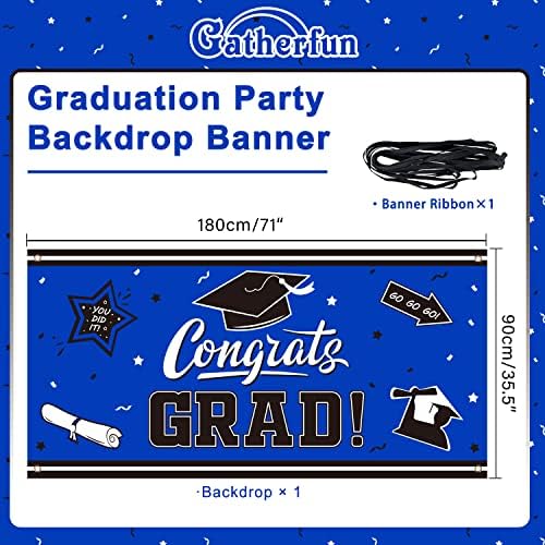 Banner de pano de fundo de formatura azul grande parabéns suprimentos de pós -graduação decorações