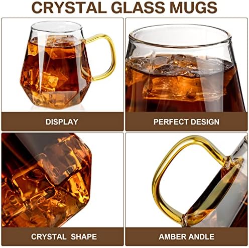 Canecas de café de vidro com alça, xícaras de café de vidro, design de diamante de vidro de cristal de vidro