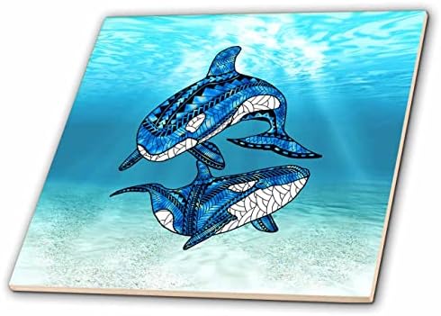 3drose duas baleias matadoras de arte tribal nadando debaixo d'água, belas orcas. - Azulejos