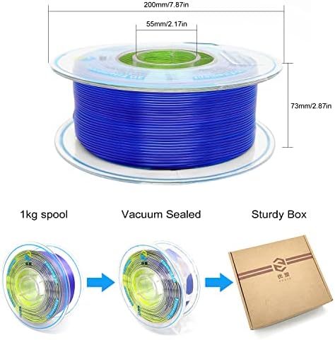 Yousu Tricolor Pla Filamento, filamento 3D 1kg, filamento de cor tripla 1,75 mm compatível com a maioria da impressora 3D, azul de seda/verde/amarelo