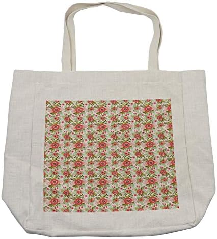 Bolsa de compras floral de Ambesonne, ilustração de padrão romântico contínuo com flores de primavera,