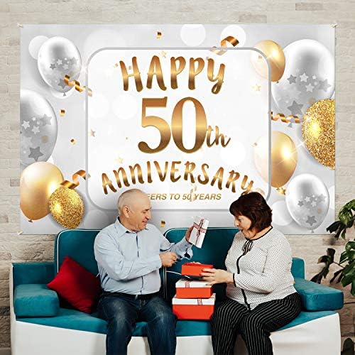 PAKBOOM FELIZ O BANNER DE BACKDROP DE 50º aniversário - Cheers a 50 anos de decoração de festas de aniversário para pais - 3,9 x 5,9 pés de prata