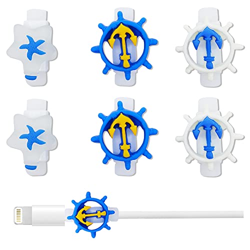 6pcs carregador oceano protetor de cabo para cabo iPhone/iPad USB, protetores de cabos de plástico azul fofo Bites