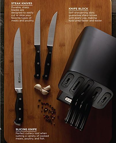 Sabatier Auto-Sharpening de 12 peças Faca de faca de rebite triplo forjada com tecnologia Edgekeeper, facas de cozinha