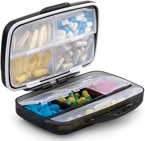 Organizador da pílula de viagem Organizador de medicamentos portáteis grandes, Fullicon Oversize 8 Compartamento