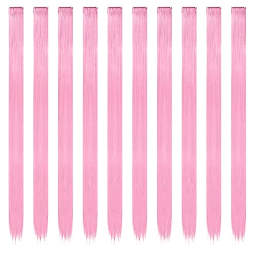 Extensões de cabelo coloridas de Feshfen, 10 pcs para calardas de cabelo rosa para mulheres destacam clipe reto