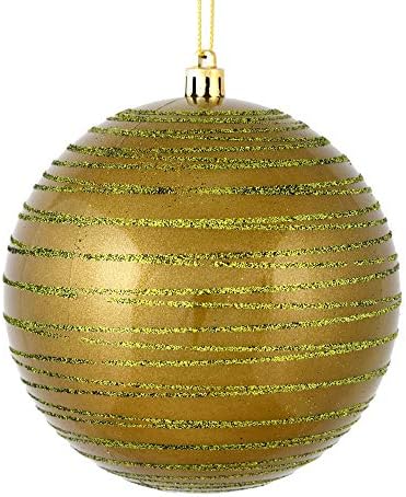 Bola de ornamento de Natal de Vickerman 6 , acabamento de doce de azeitona com linhas de brilho, plástico à prova de quebra, decoração de árvore de Natal de férias, 3 pacote
