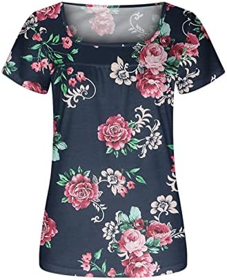 Blouses de spandex de pescoço quadrado para garotas adolescentes de verão outono de manga curta gráfica floral casual top women 2023 roupas 0m