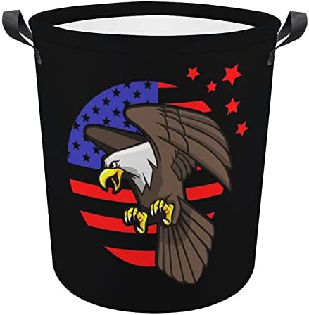 Bald Eagle e American Flag Impresso Cestas de Rapazes com Handles Propertável Rouno Round Round Hampers