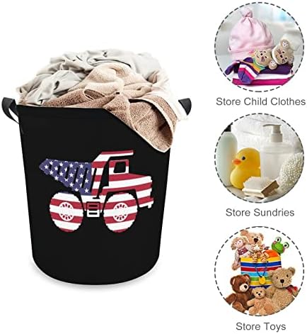 American Flag Truck Basking Basket Cesto de armazenamento dobrável cestas de roupas de bolsa para dormitório doméstico